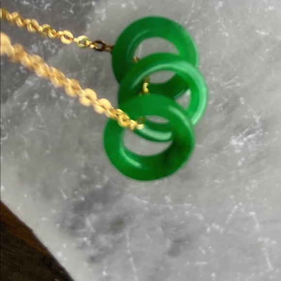 IMPERIAL JADE DAINTY GOLD TRIO RING CHARM NECKLACE - Picture 3 of 9